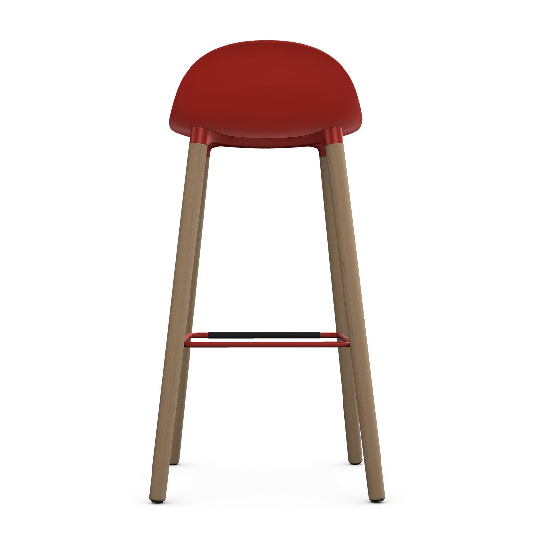 Allermuir Kin Low-Back Barstool with red seat and clear ash Wood Legs, Kansas City office furniture