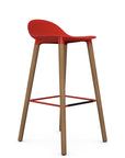 Allermuir Kin Low-Back Barstool with red seat and white oak Wood Legs, Kansas City office furniture