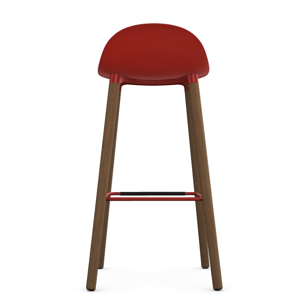 Allermuir Kin Low-Back Barstool with red seat and white oak Wood Legs, Kansas City office furniture