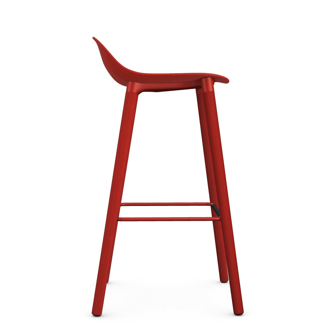 Allermuir Kin Low-Back Barstool with red seat and red Wood Legs, Kansas City office furniture