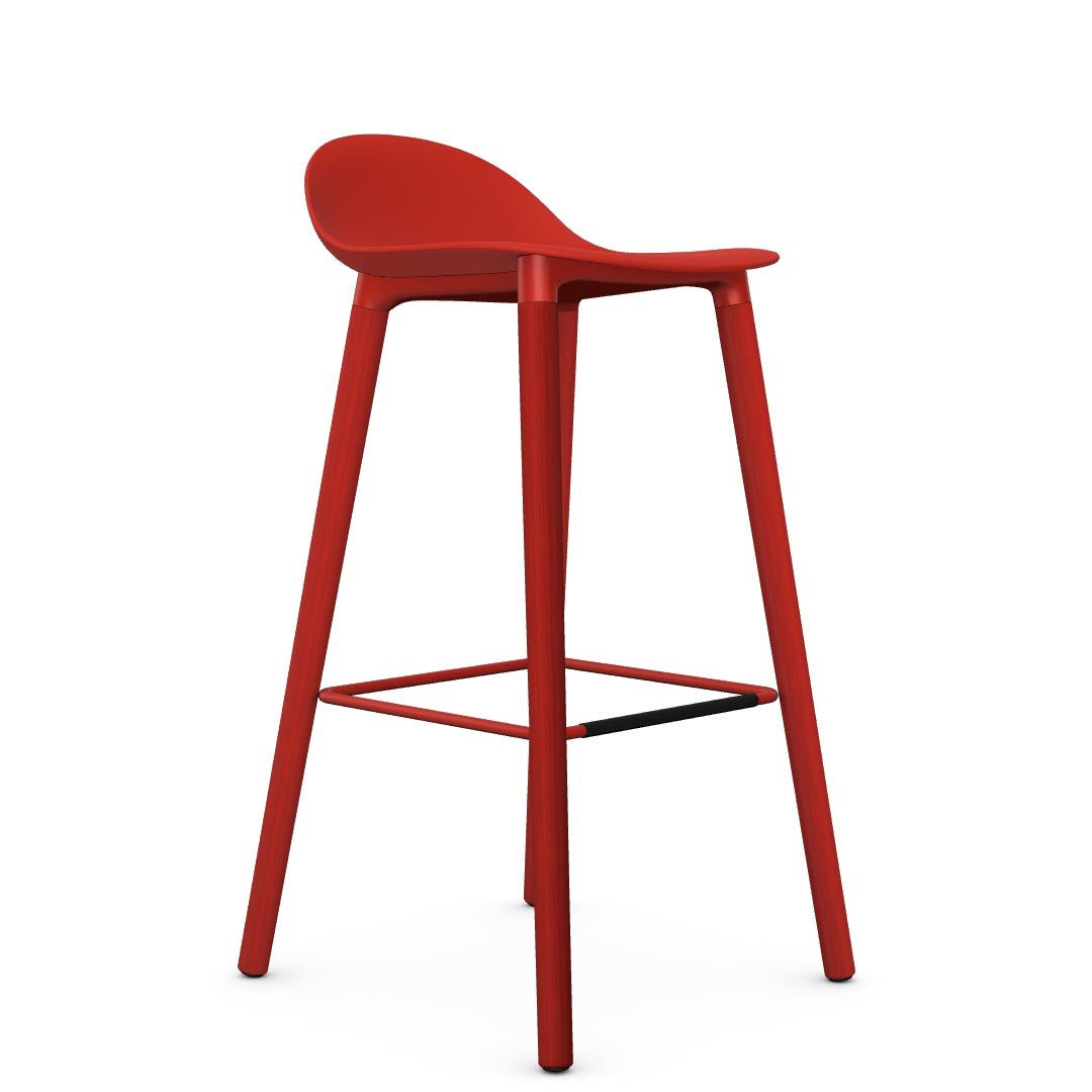 Allermuir Kin Low-Back Barstool with red seat and red Wood Legs, Kansas City office furniture