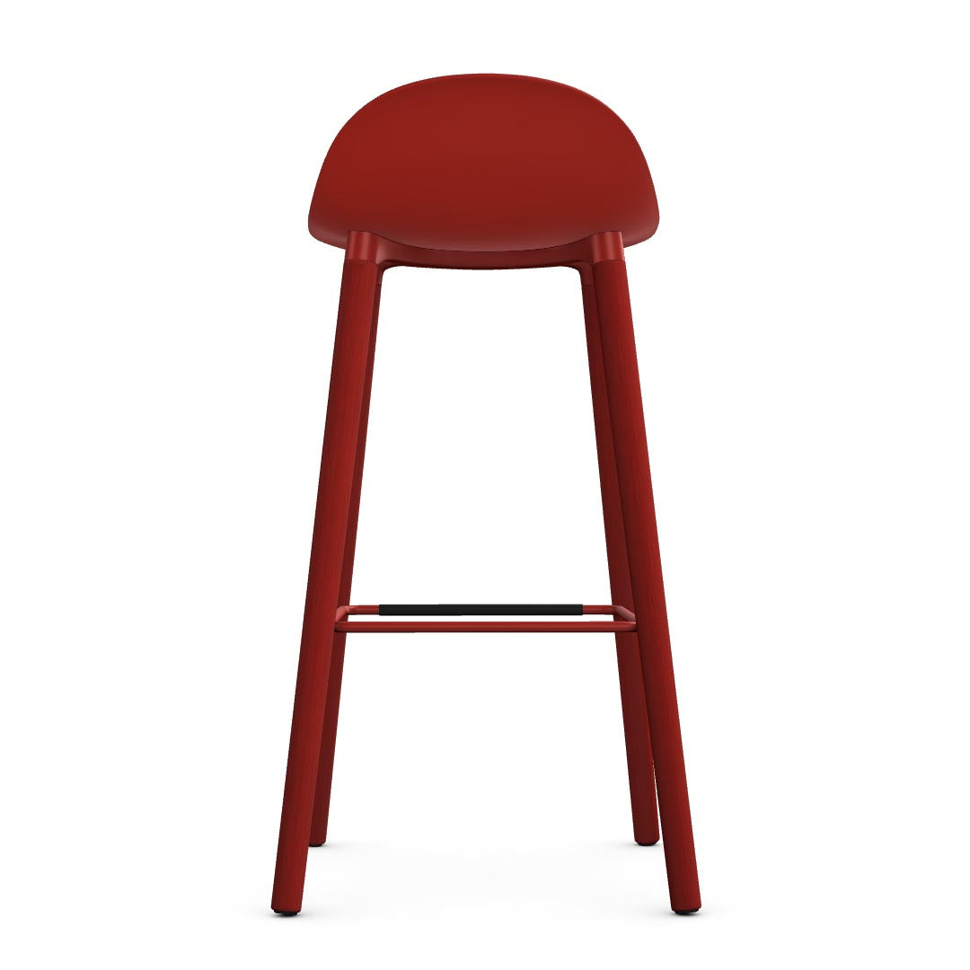 Allermuir Kin Low-Back Barstool with red seat and red Wood Legs, Kansas City office furniture