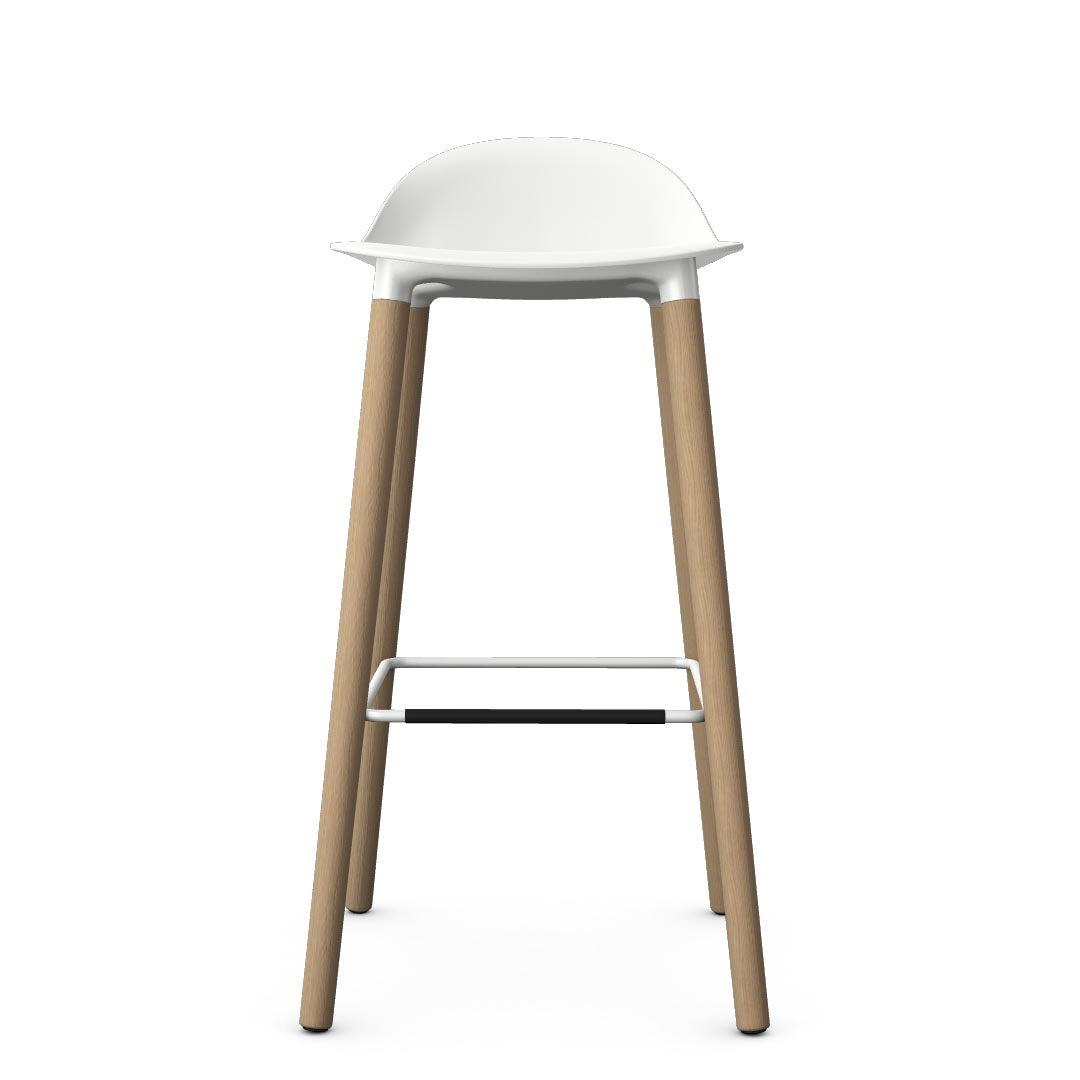 Allermuir Kin Low-Back Barstool with white seat and clear ash Wood Legs, Kansas City office furniture