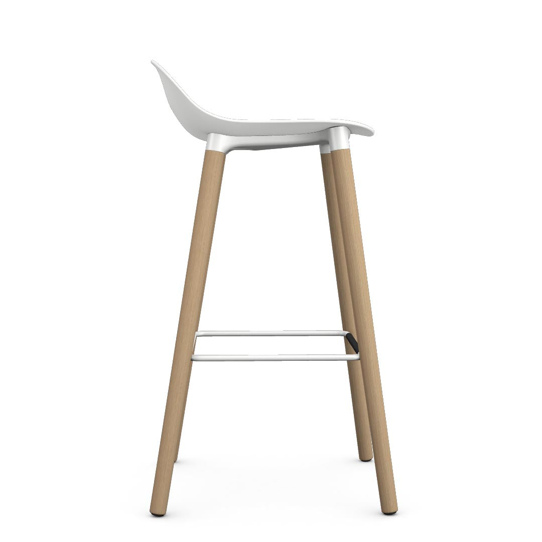 Allermuir Kin Low-Back Barstool with white seat and clear ash Wood Legs, Kansas City office furniture