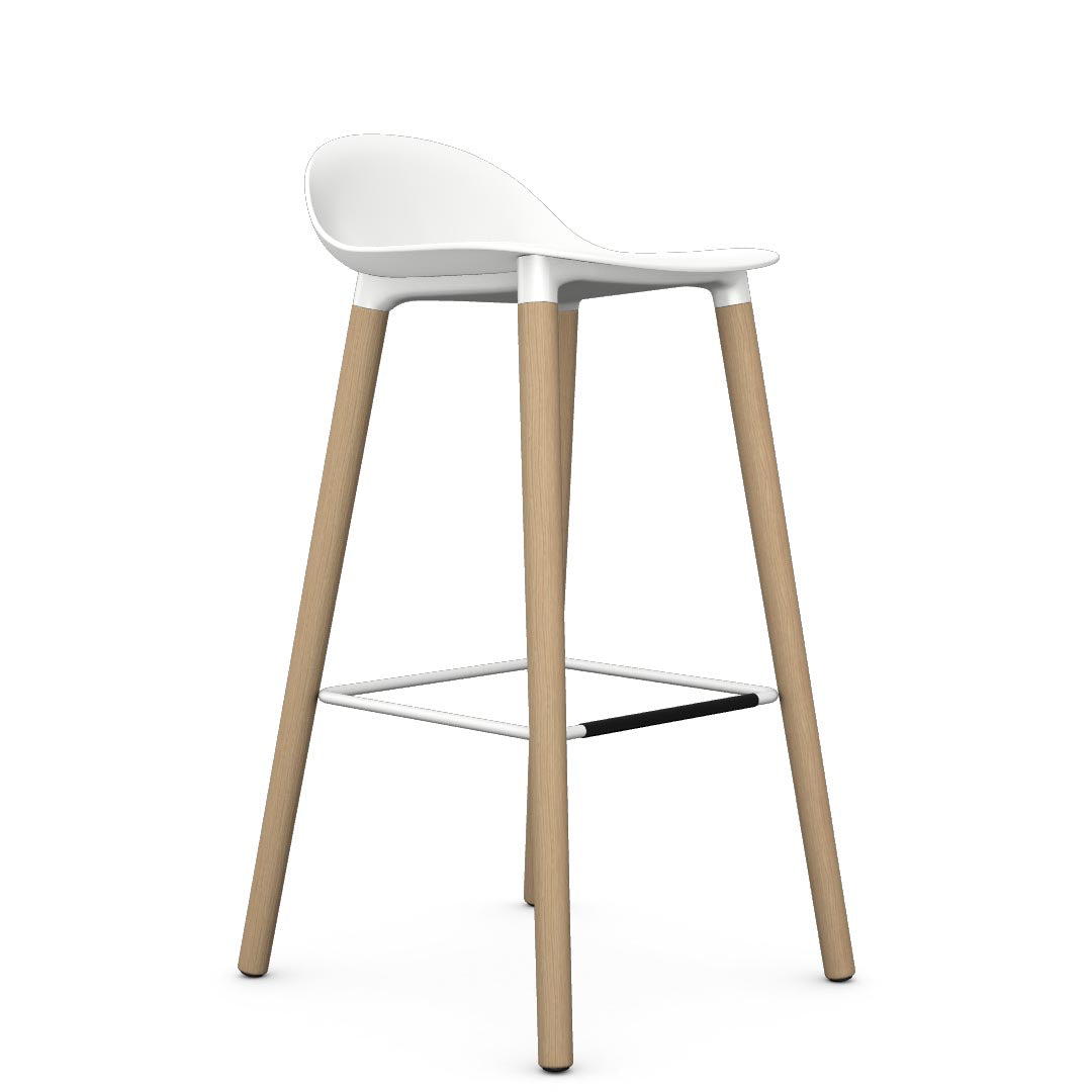 Allermuir Kin Low-Back Barstool with white seat and clear ash Wood Legs, Kansas City office furniture