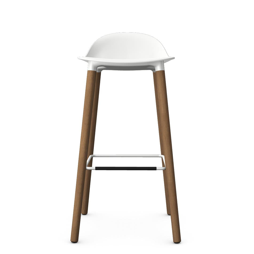 Allermuir Kin Low-Back Barstool with white seat and white oak Wood Legs, Kansas City office furniture