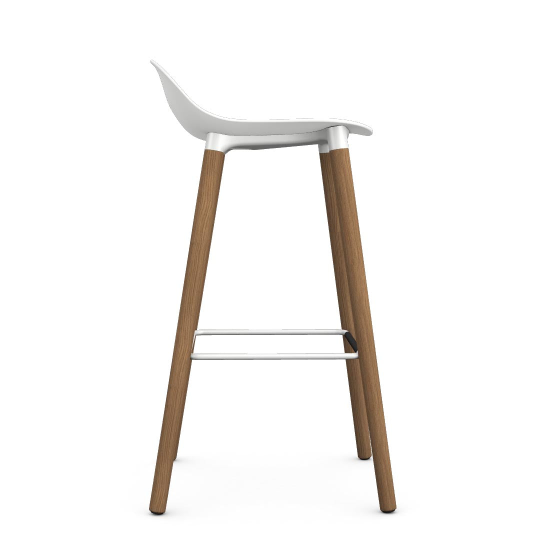 Allermuir Kin Low-Back Barstool with white seat and white oak Wood Legs, Kansas City office furniture