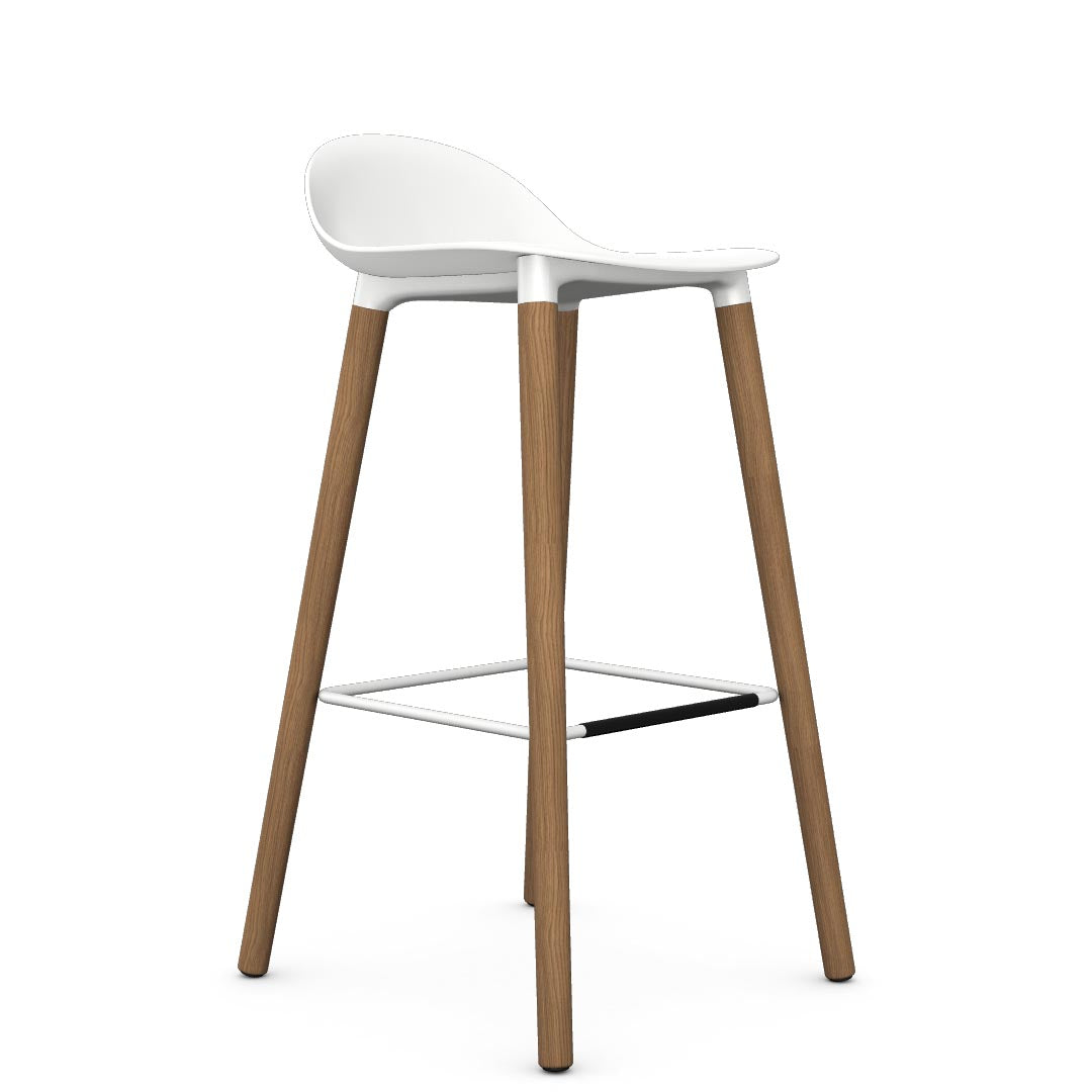 Allermuir Kin Low-Back Barstool with white seat and white oak Wood Legs, Kansas City office furniture