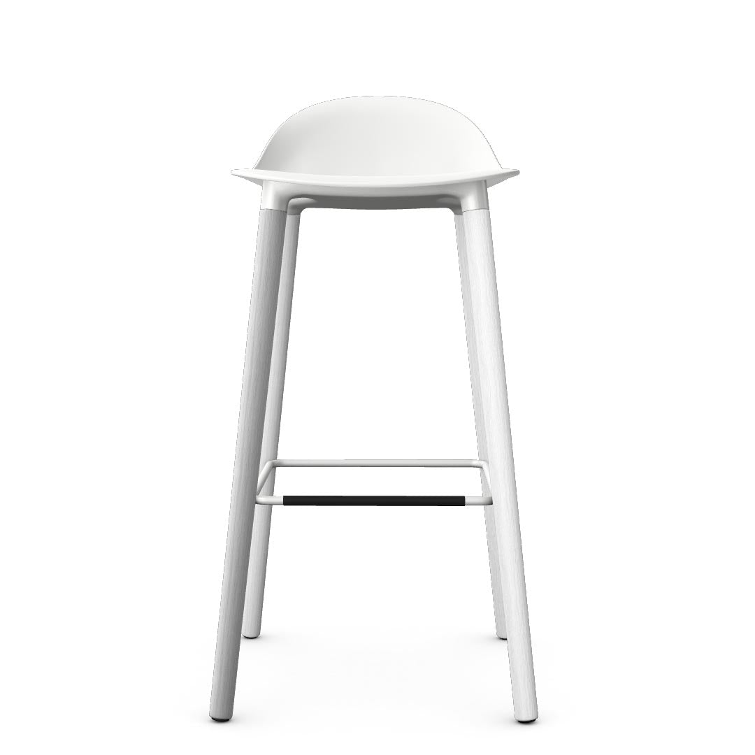 Allermuir Kin Low-Back Barstool with white seat and white Wood Legs, Kansas City office furniture