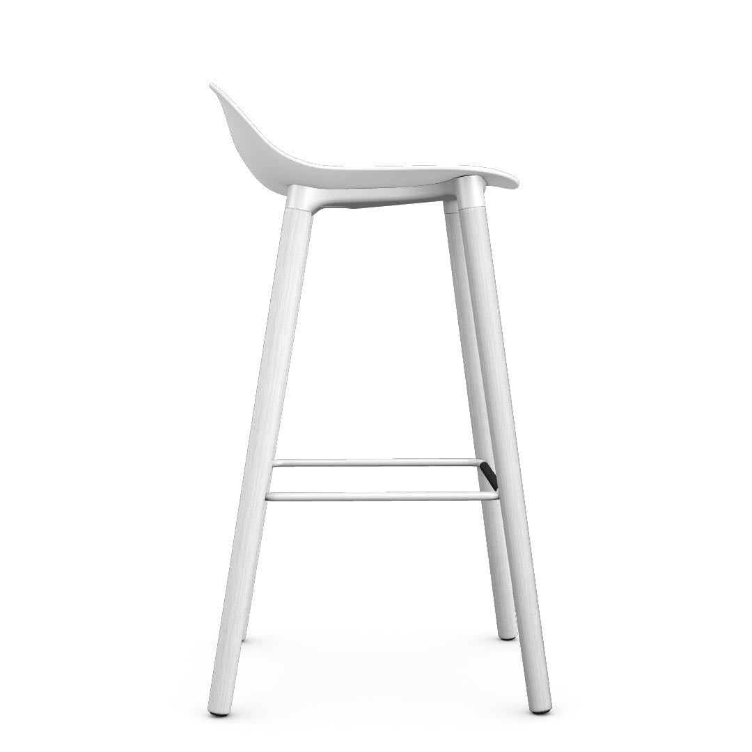 Allermuir Kin Low-Back Barstool with white seat and white Wood Legs, Kansas City office furniture