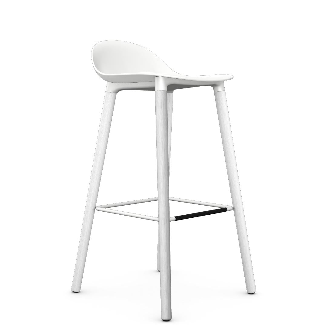 Allermuir Kin Low-Back Barstool with white seat and white Wood Legs, Kansas City office furniture