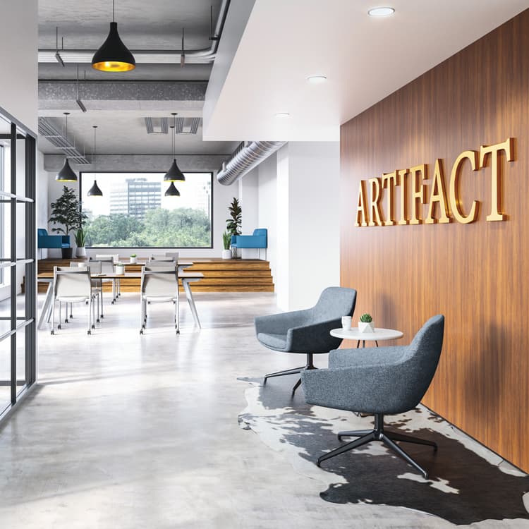 Styled shot of Gobi Mid-Back Modern Lounge Chair with charcoal metal base, Kansas City Office furniture