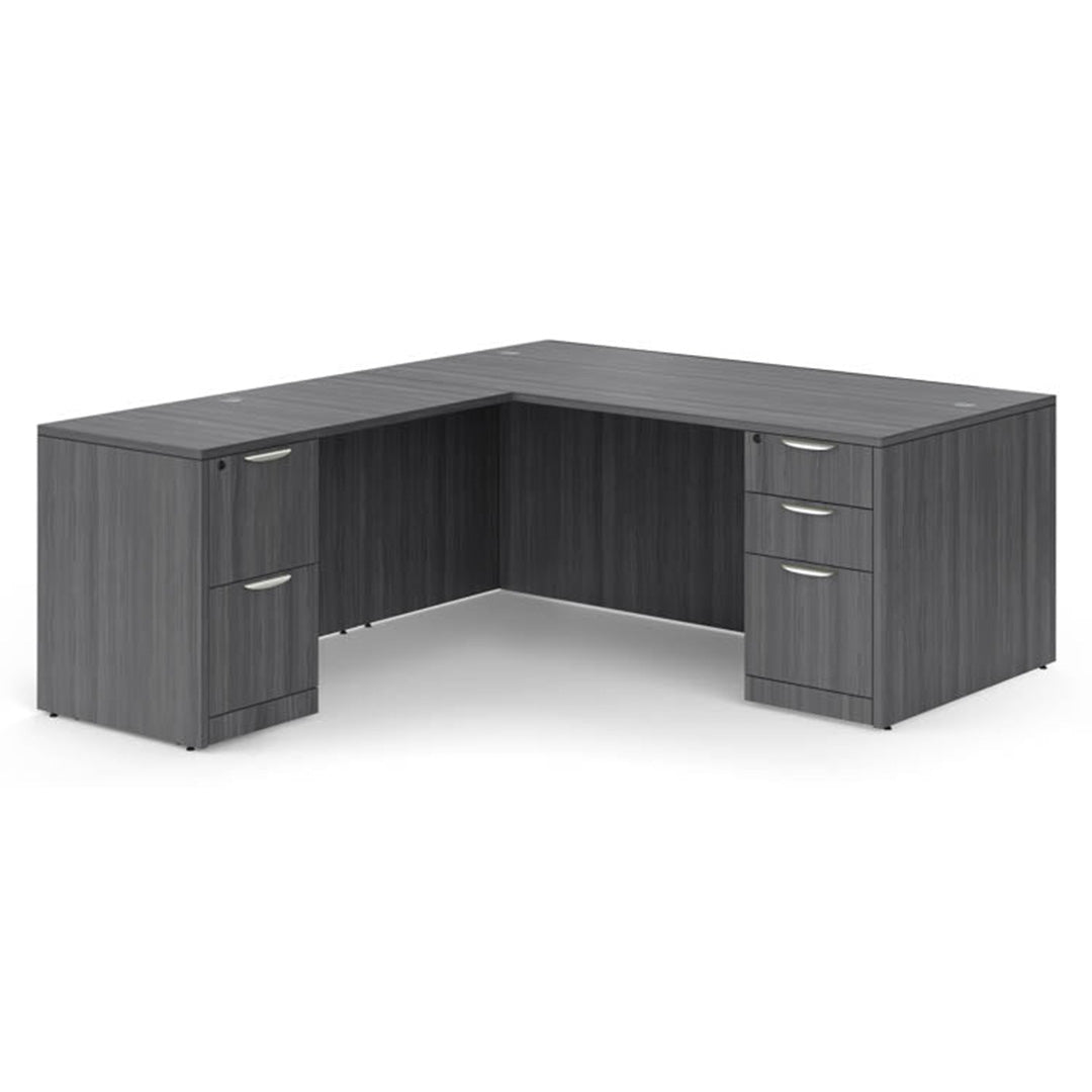 L-Shaped Double Pedestal Office Desk 36"x72" with 24"x48" Return - Kansas City Office Furniture