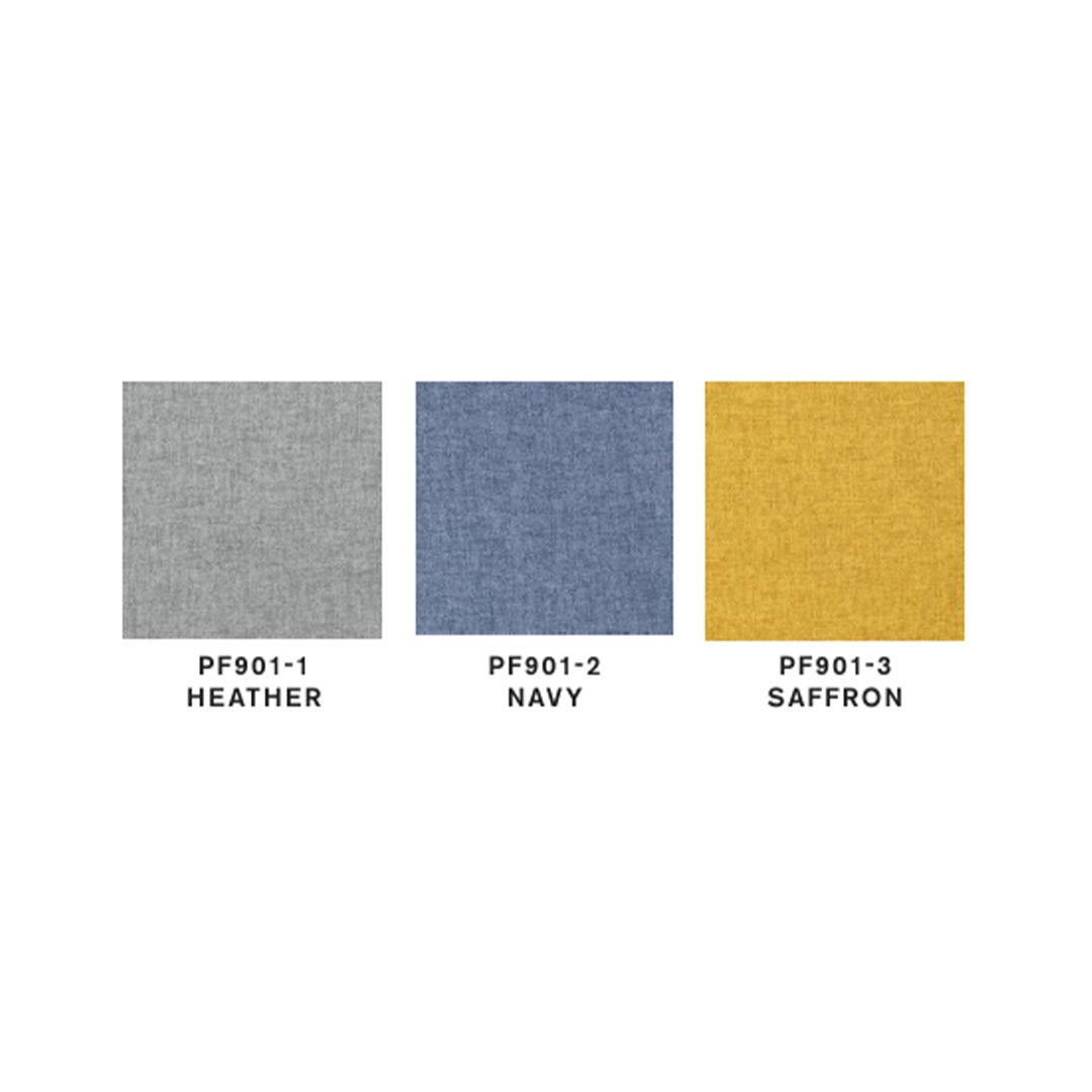 Friant Pog II Ottoman color swatches in heather grey, navy blue, and saffron yellow. Kansas City office furniture. 