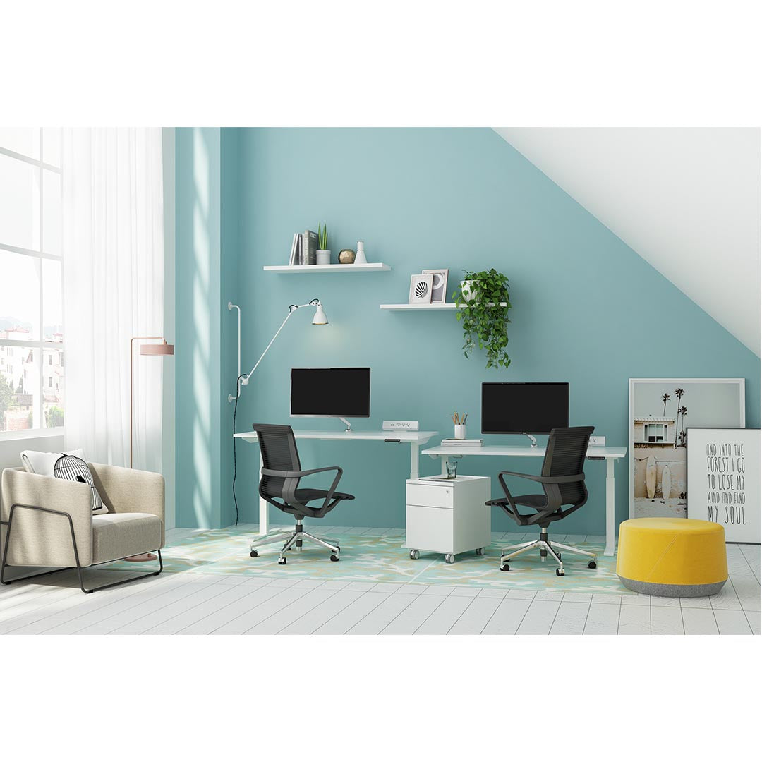 Cozy home office featuring Friant Pog II Ottoman. Kansas City Office Furniture.