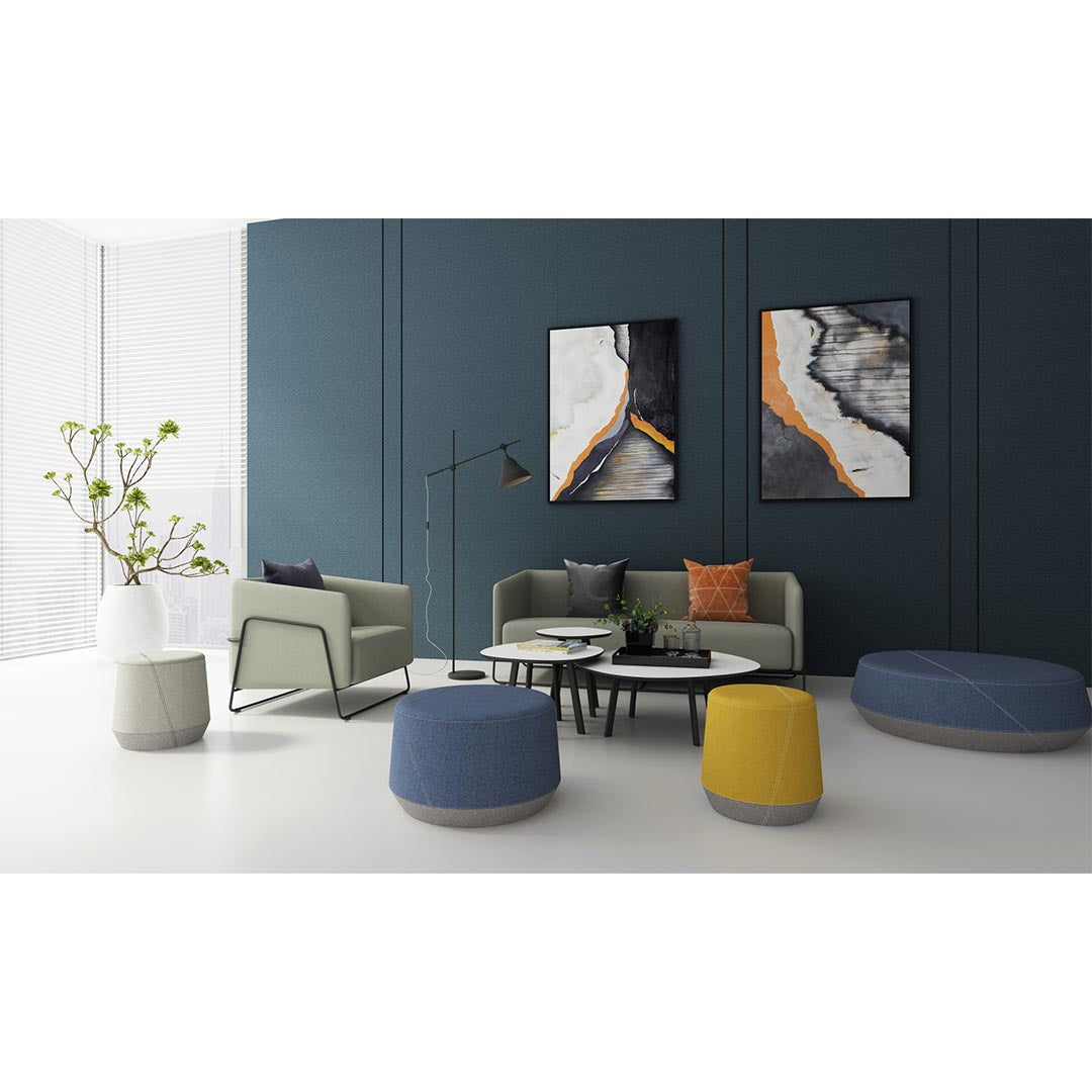 Friant Lounge collection featuring Pog II Ottoman, Medium in Navy Blue. Kansas City Office Furniture.