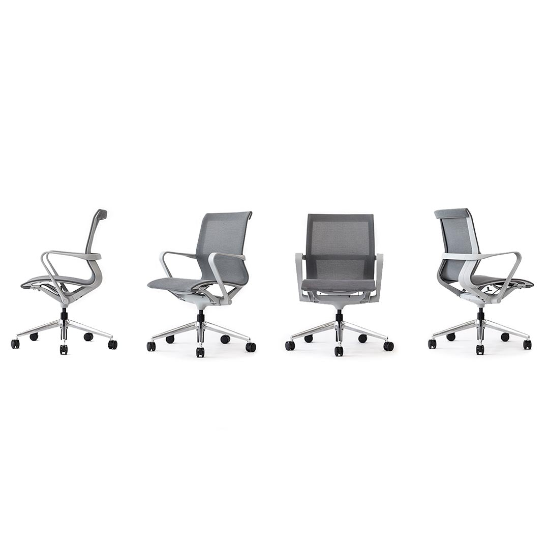 Prov Mesh Black Mid-Back Conference Chair at various angles. Kansas City office furniture.