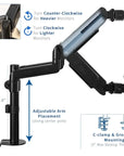 Black Clamp-On Dual Pneumatic Monitor Arm - Kansas City Office Furniture