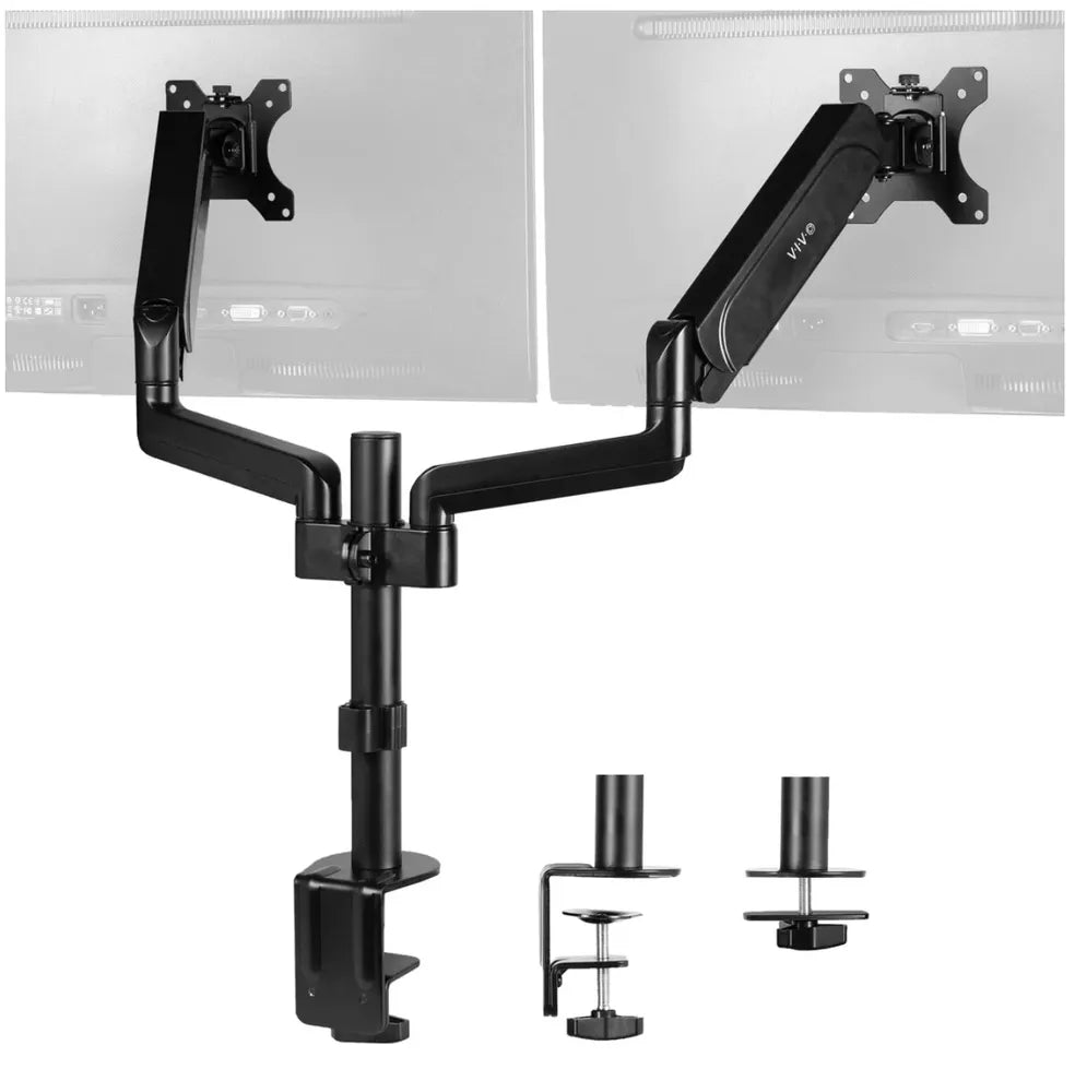 Black Clamp-On Dual Pneumatic Monitor Arm - Kansas City Office Furniture