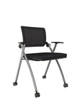 AIS Stow Black Mesh Low-Back Nesting Training Room Chairs. Rolling side chair with casters. Kansas City Office Furniture.