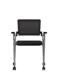 AIS Stow Black Mesh Low-Back Nesting Training Room Chairs. Rolling side chair with casters. Kansas City Office Furniture.