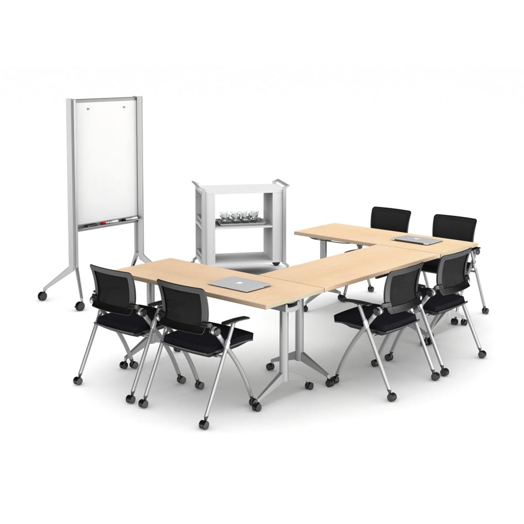 AIS Stow Black Mesh Low-Back Nesting Training Room Chairs. Rolling side chair with casters. Kansas City Office Furniture.