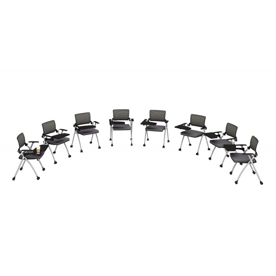 AIS Stow Black Mesh Low-Back Nesting Training Room Chairs. Rolling side chair with casters. Kansas City Office Furniture.