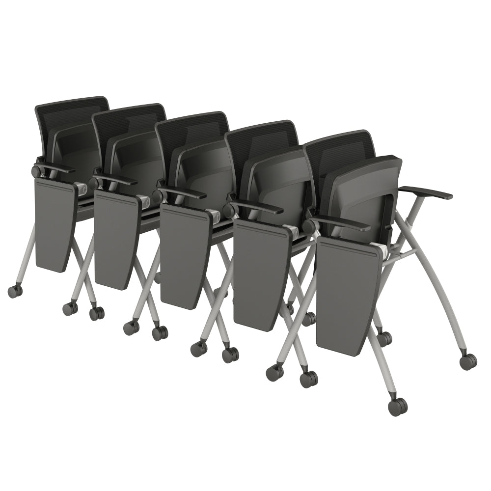 AIS Stow Black Mesh Low-Back Nesting Training Room Chairs. Rolling side chair with casters. Kansas City Office Furniture.