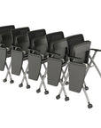 AIS Stow Black Mesh Low-Back Nesting Training Room Chairs. Rolling side chair with casters. Kansas City Office Furniture.